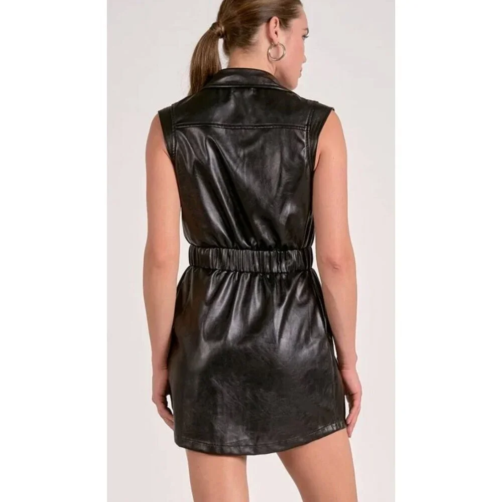 NWT Elan Farrah Faux Leather Mini Dress Black Size XS $110 [jb]